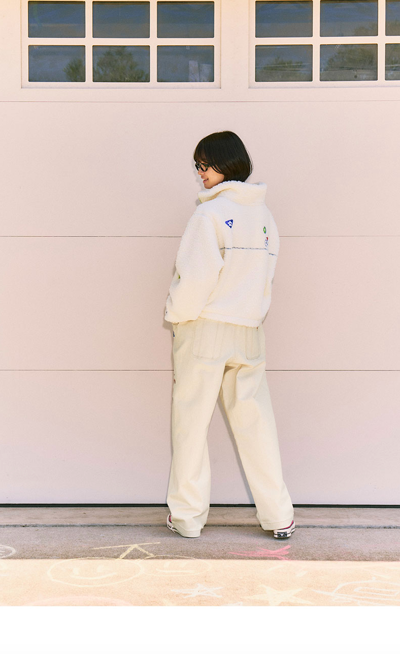 KIRSH X MISAKI KAWAI フリースミックスパッチスタジアムジャケット【IVORY】