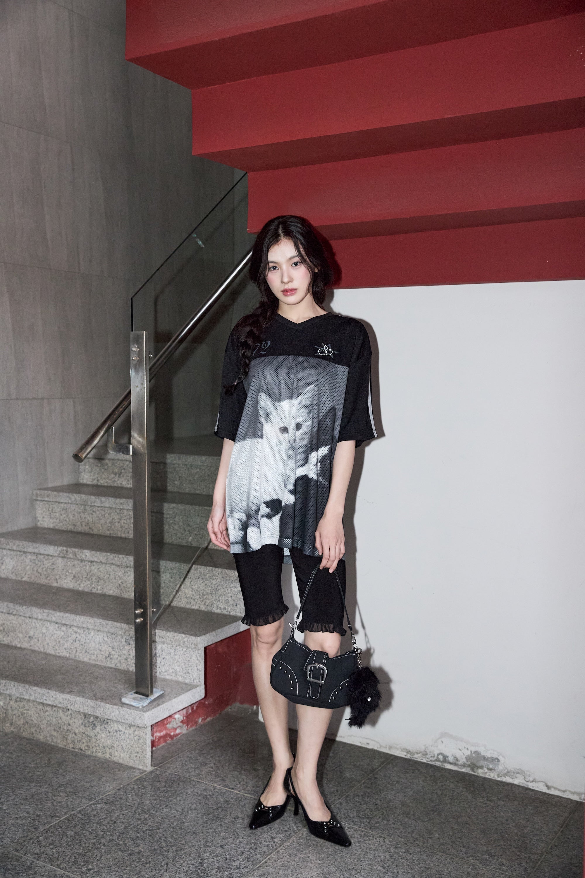 オールオーバープリントルーズフィットメッシュTシャツ【ブルー】
