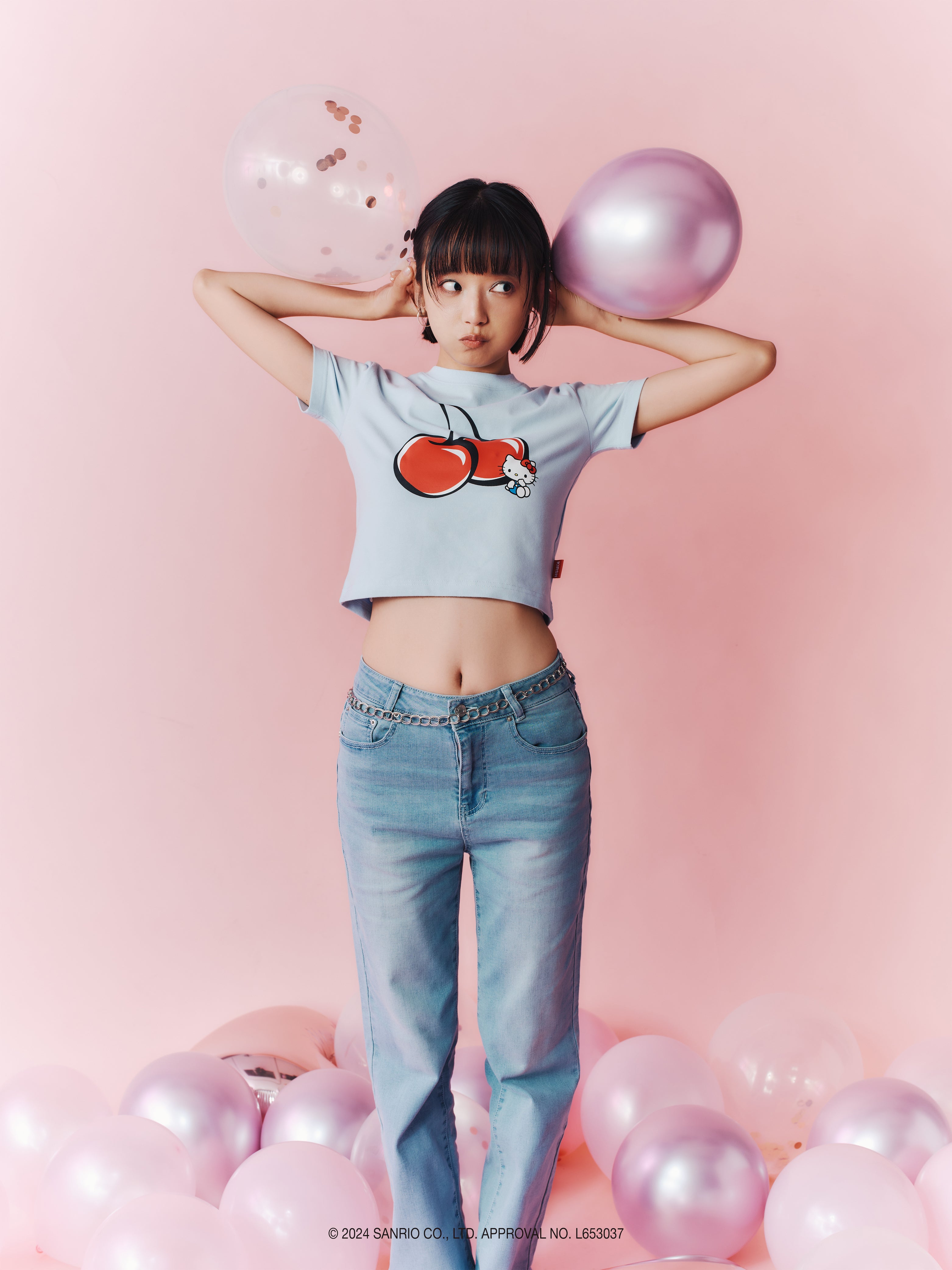 【KIRSH X HELLO KITTY】チェリークロップTシャツ【サーモン】