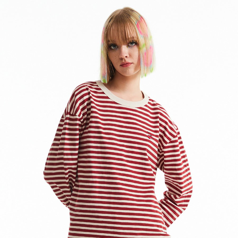 チェリーストライプロングスリーブTシャツ【レッド】