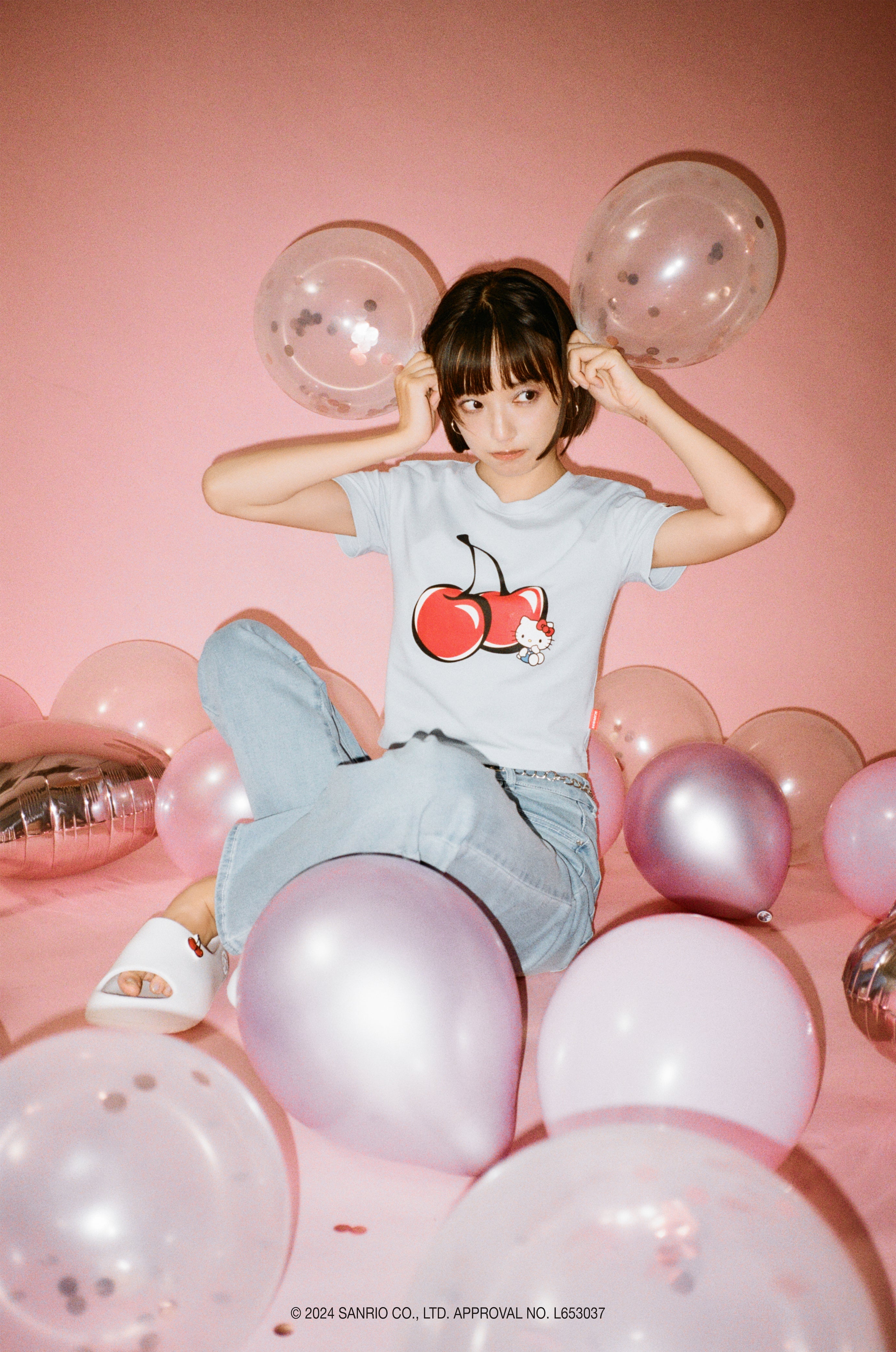 【KIRSH X HELLO KITTY】チェリークロップTシャツ【サーモン】