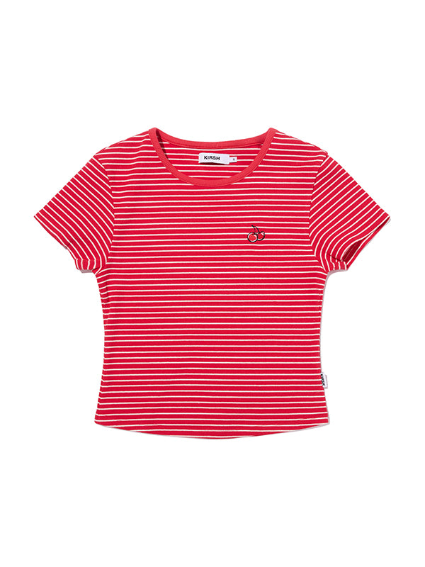 スモールチェリースリムフィットストライプ Tシャツ【レッド】