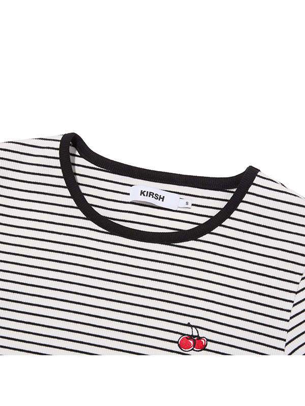 スモールチェリースリムフィットストライプ Tシャツ【ホワイト】