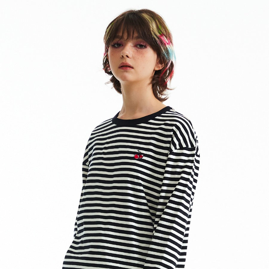 チェリーストライプロングスリーブTシャツ【レッド】