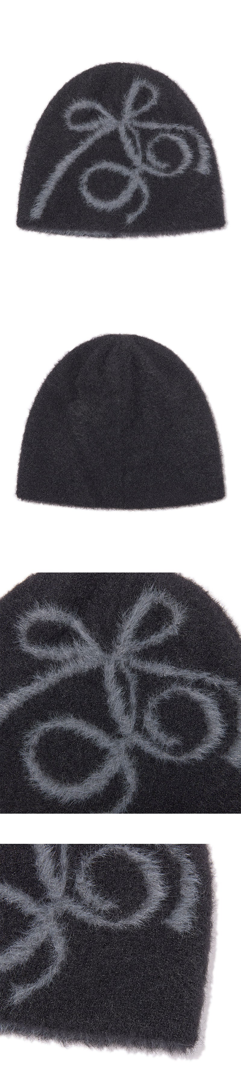 リボンチェリーモヘアビーニー【ブラック】