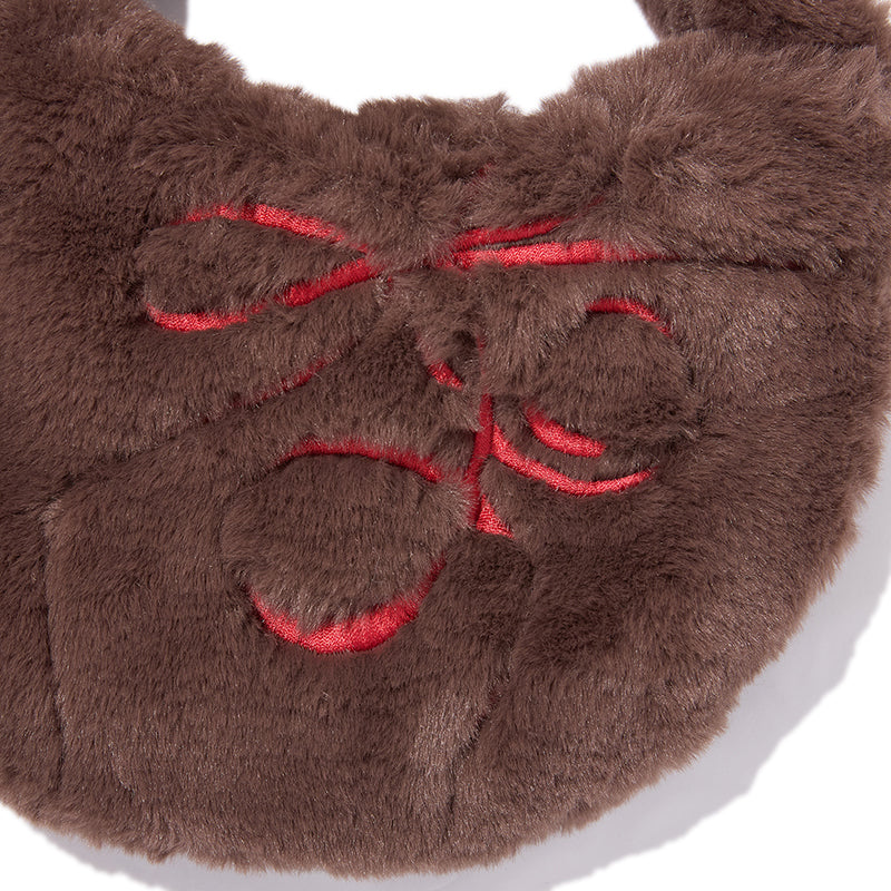 リボンエンブロイダリーヘアリーミニショルダーバッグ【アイボリー】