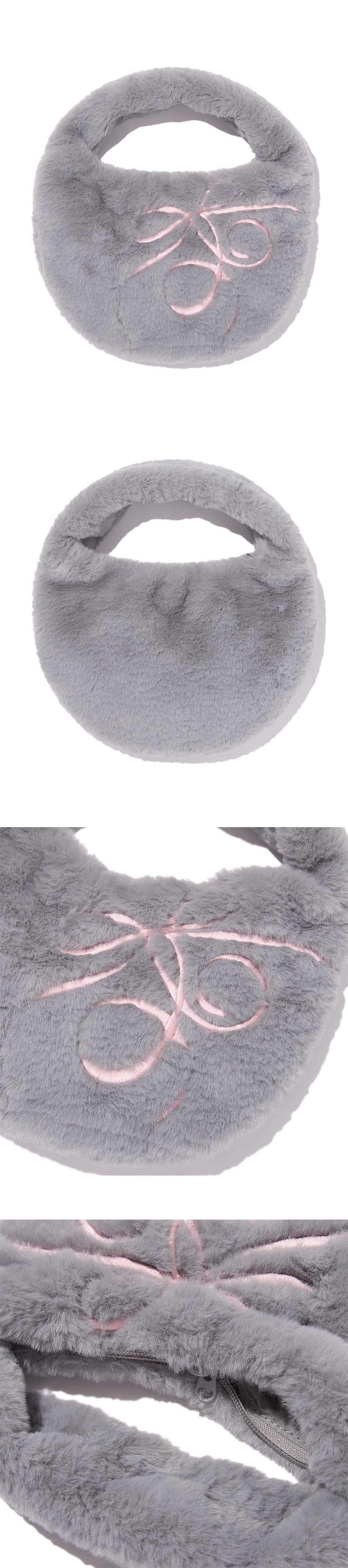 リボンエンブロイダリーヘアリーミニショルダーバッグ【アイボリー】