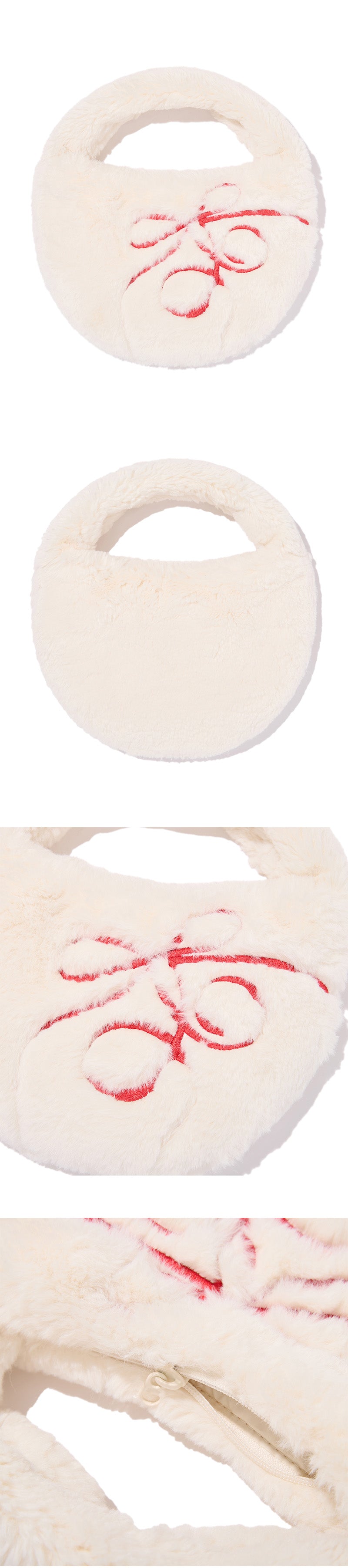 リボンエンブロイダリーヘアリーミニショルダーバッグ【アイボリー】