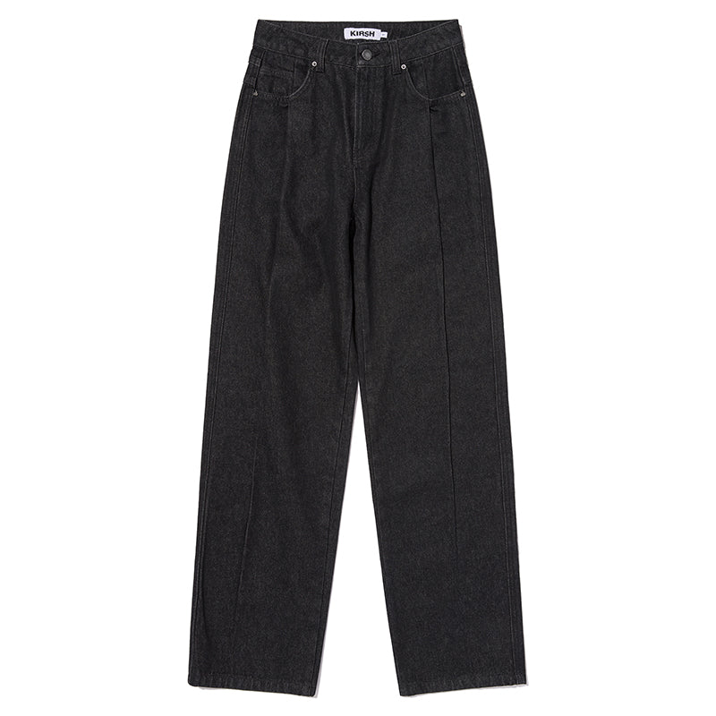 ワイドフィットピンタックナッピングデニムパンツ【ブラック】