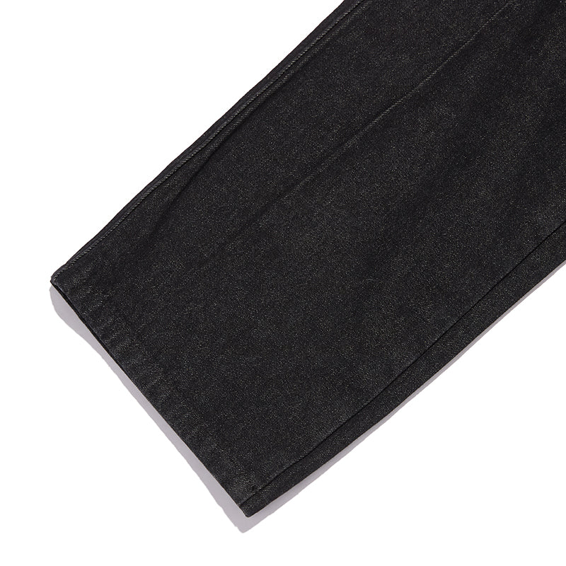 ワイドフィットピンタックナッピングデニムパンツ【ブラック】