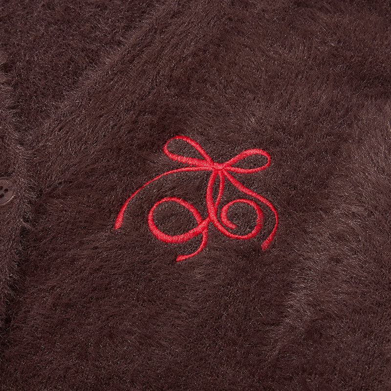 リボンチェリールーズフィットヘアリーカーディガン【アイボリー】