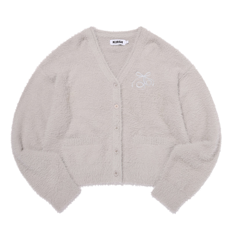 リボンチェリールーズフィットヘアリーカーディガン【ライトグレー】