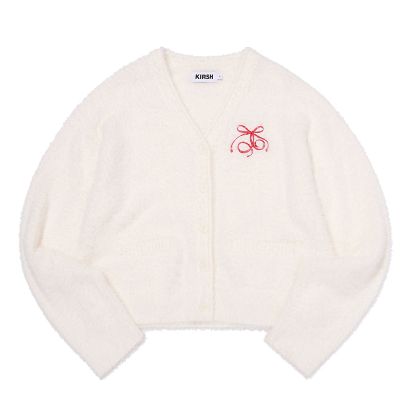 リボンチェリールーズフィットヘアリーカーディガン【アイボリー】