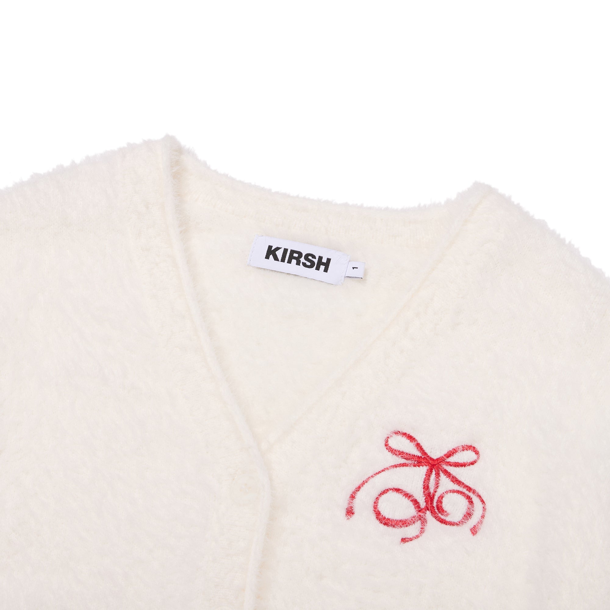 リボンチェリールーズフィットヘアリーカーディガン【アイボリー】