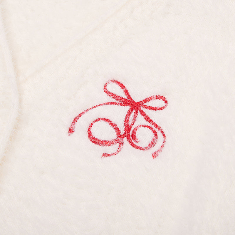 リボンチェリールーズフィットヘアリーカーディガン【アイボリー】