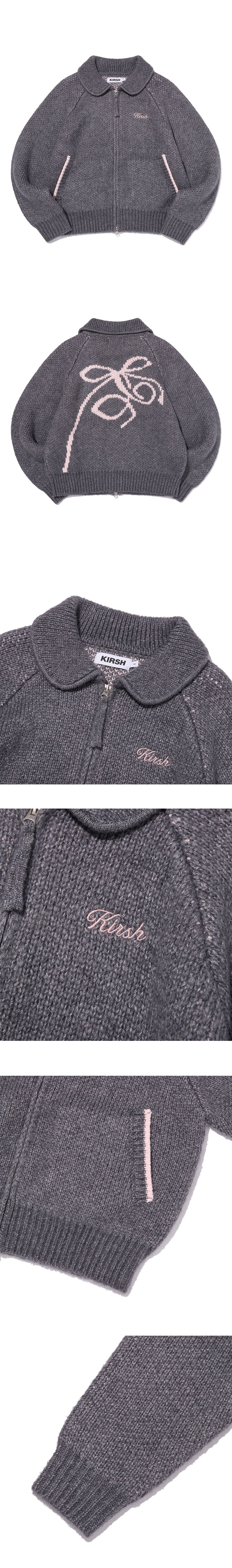 リボンチェリールーズフィットニットジップアップ【ダークグレー】