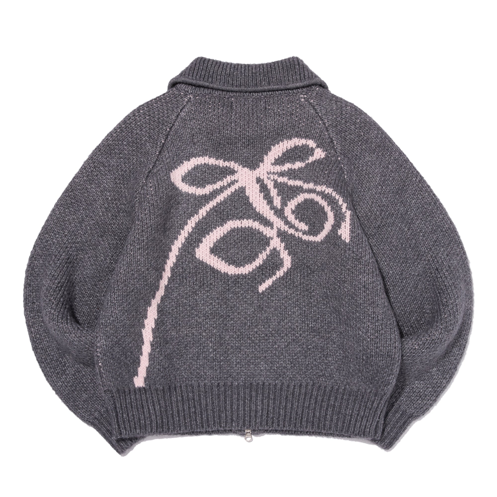 リボンチェリールーズフィットニットジップアップ【ダークグレー】