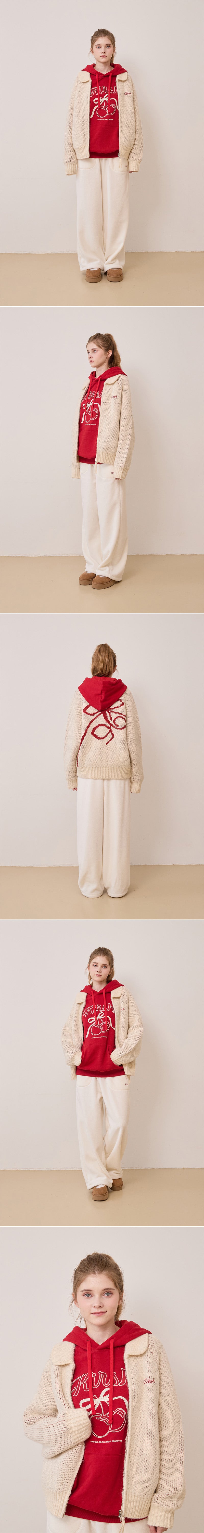 リボンチェリールーズフィットニットジップアップ【ダークグレー】