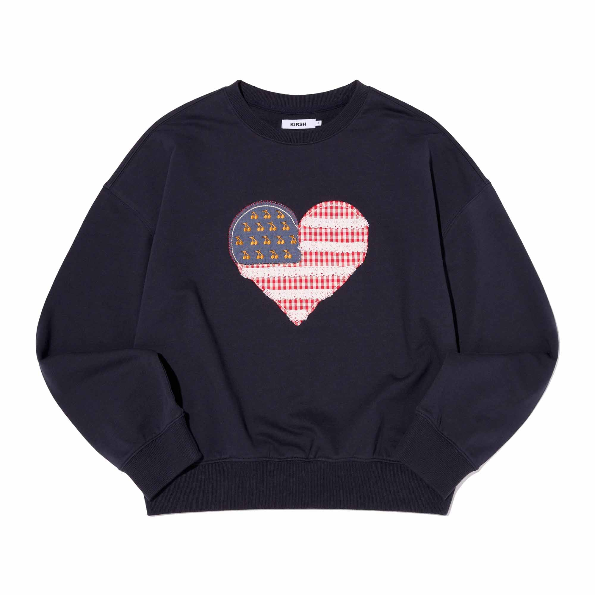 USAチェリー&ハートアップリケ ルーズフィットスウェット【ホワイト】