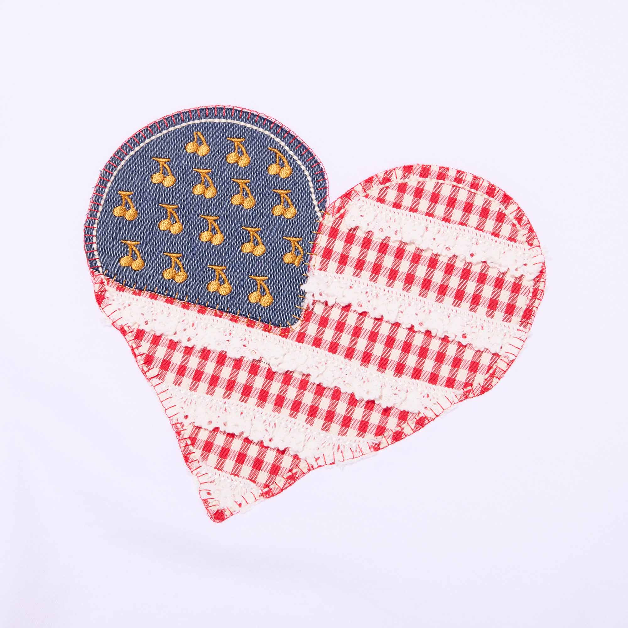 USAチェリー&ハートアップリケ ルーズフィットスウェット【ホワイト】