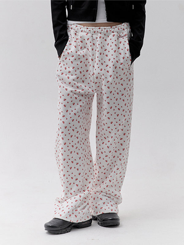チェリーグラフィックルーズフィットスウェットパンツ【ホワイト】
