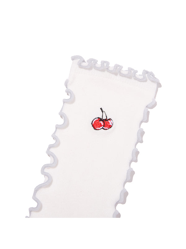 チェリーポイント刺繍ソックス【グレー】