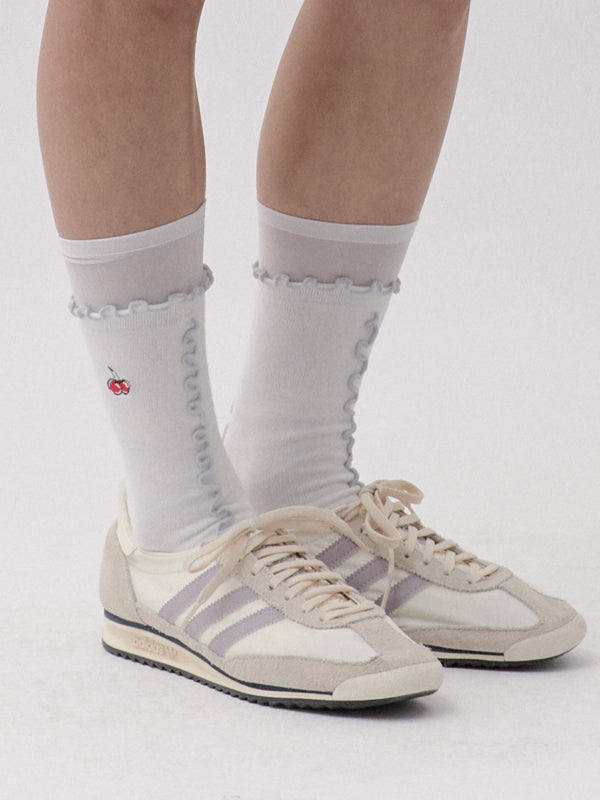 チェリーポイント刺繍ソックス【ホワイト】