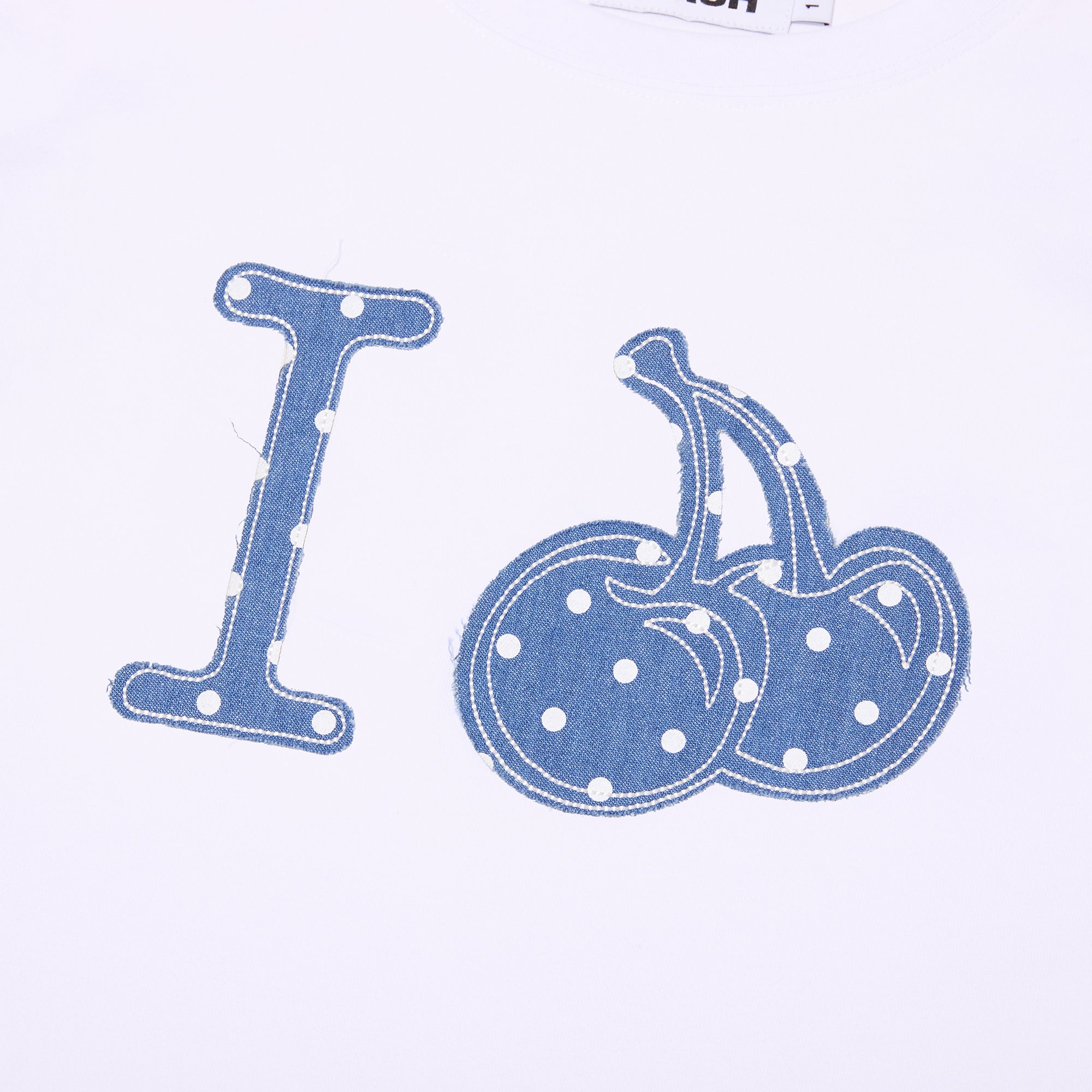 I LOVE KIRSH デニムアップリケ半袖Tシャツ【イエロー】