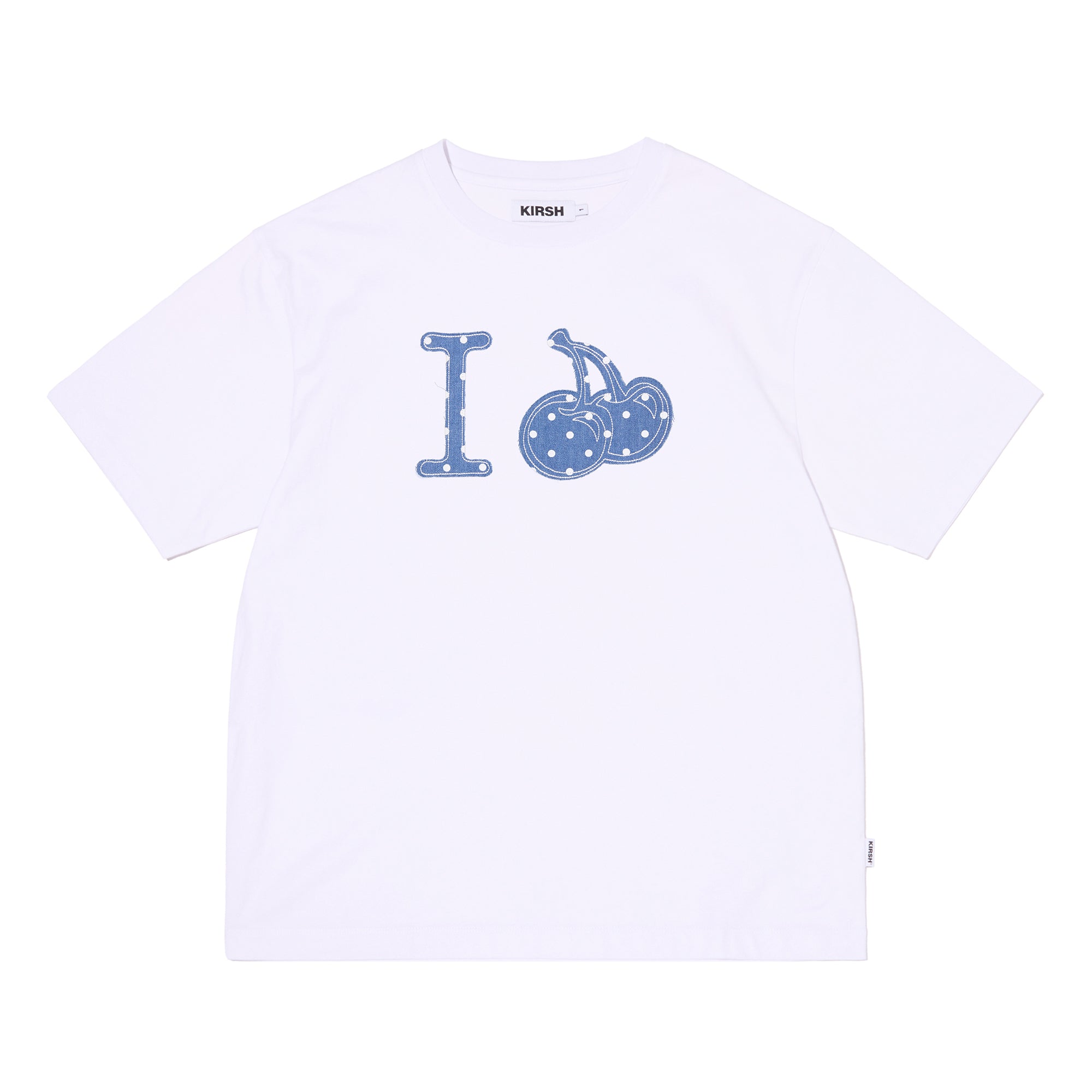 I LOVE KIRSH デニムアップリケ半袖Tシャツ【ホワイト】
