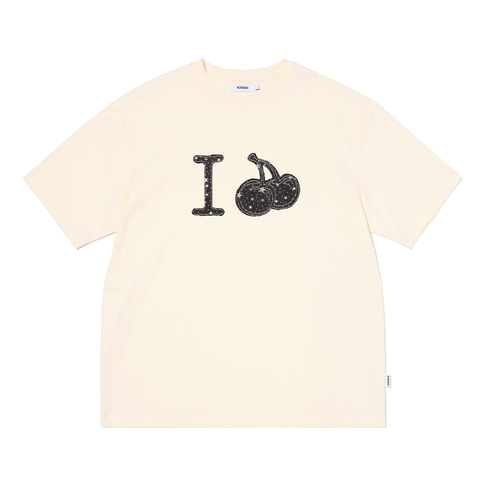 I LOVE KIRSH デニムアップリケ半袖Tシャツ【イエロー】