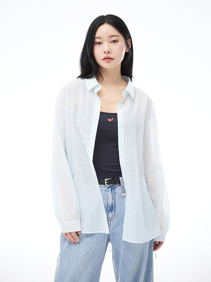 ウエストスリングルーズフィットシャツ【スカイ】