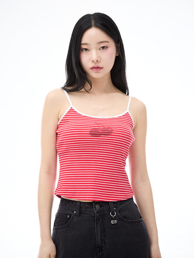ブラーチェリースリムフィットストライプスリーブレス【レッド】
