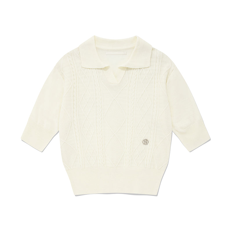 コレクションカラーショートスリーブニット【クリーム】