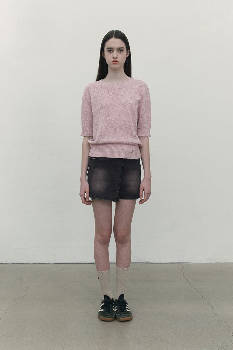 コレクションハーフスリーブクロップニット【ピンク】