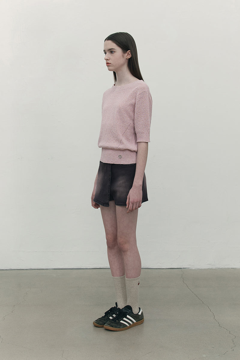 コレクションハーフスリーブクロップニット【ピンク】