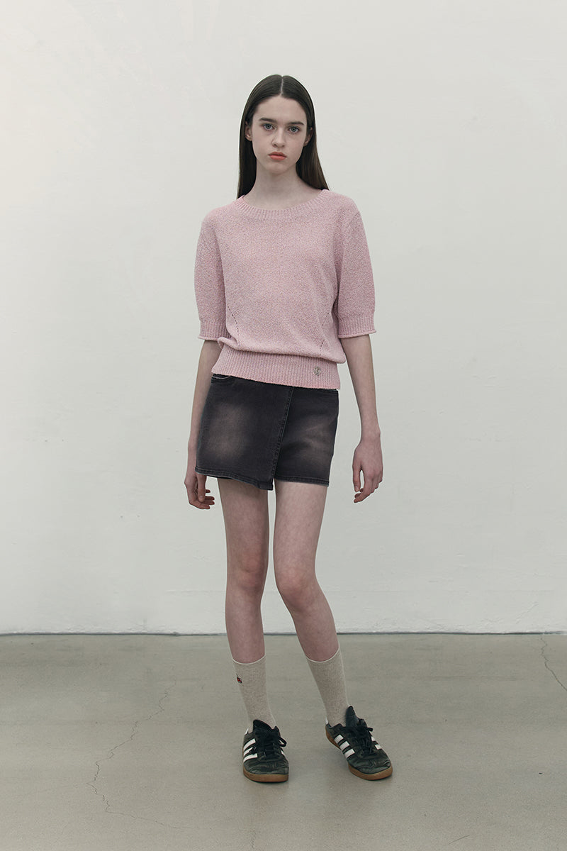 コレクションハーフスリーブクロップニット【ピンク】