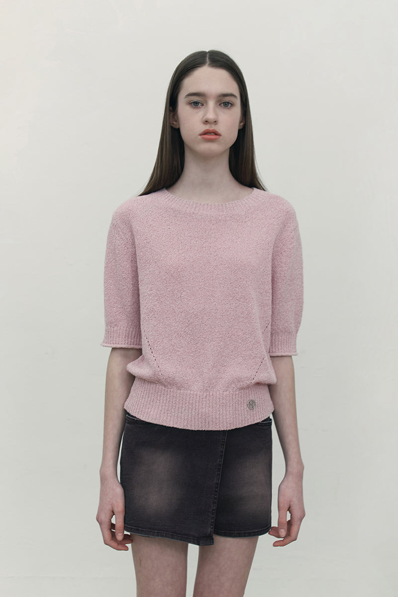 コレクションハーフスリーブクロップニット【ピンク】