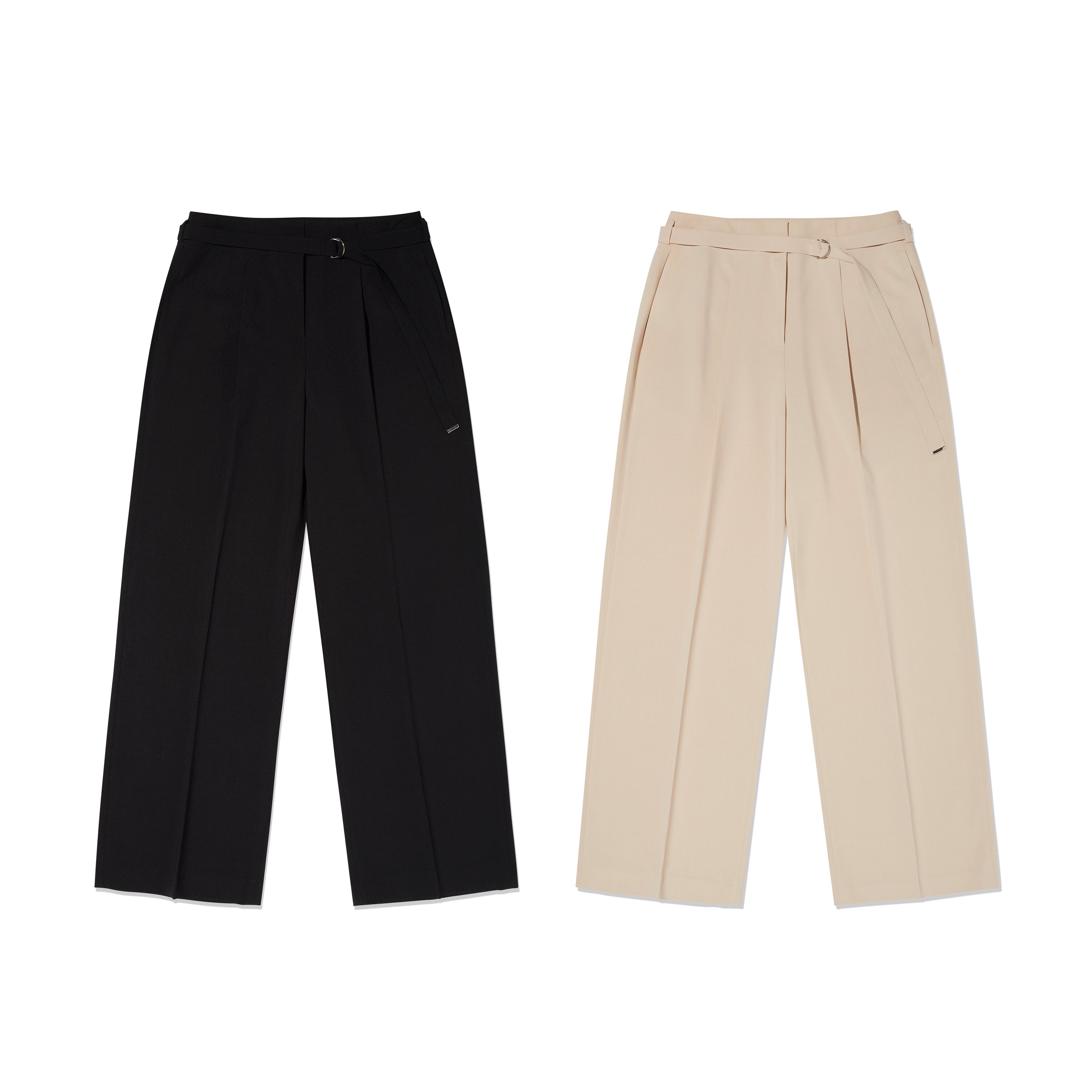 コレクションベルトポイントツータックパンツ【ブラック】