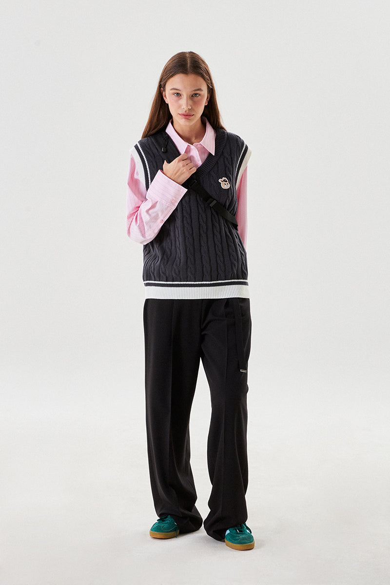 コレクションベルトポイントツータックパンツ【ブラック】