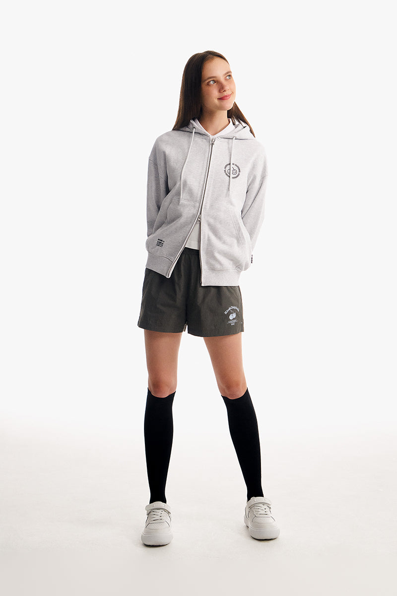 ドゥードゥルチェリーサイクルロゴフーディージップアップ【メランジグレー】