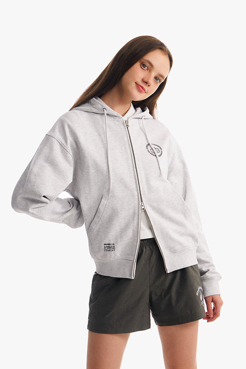 ドゥードゥルチェリーサイクルロゴフーディージップアップ【メランジグレー】