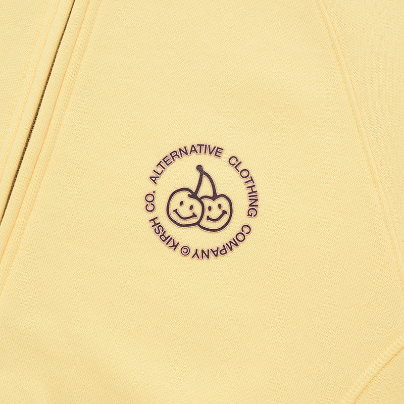 ドゥードゥルチェリーサークルロゴナッピングフーディージップジップアップ【ライトイエロー】