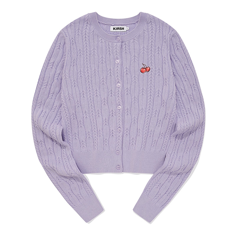 SMALL CHERRY CABLE CROP KNIT CARDIGAN【LAVENDER】