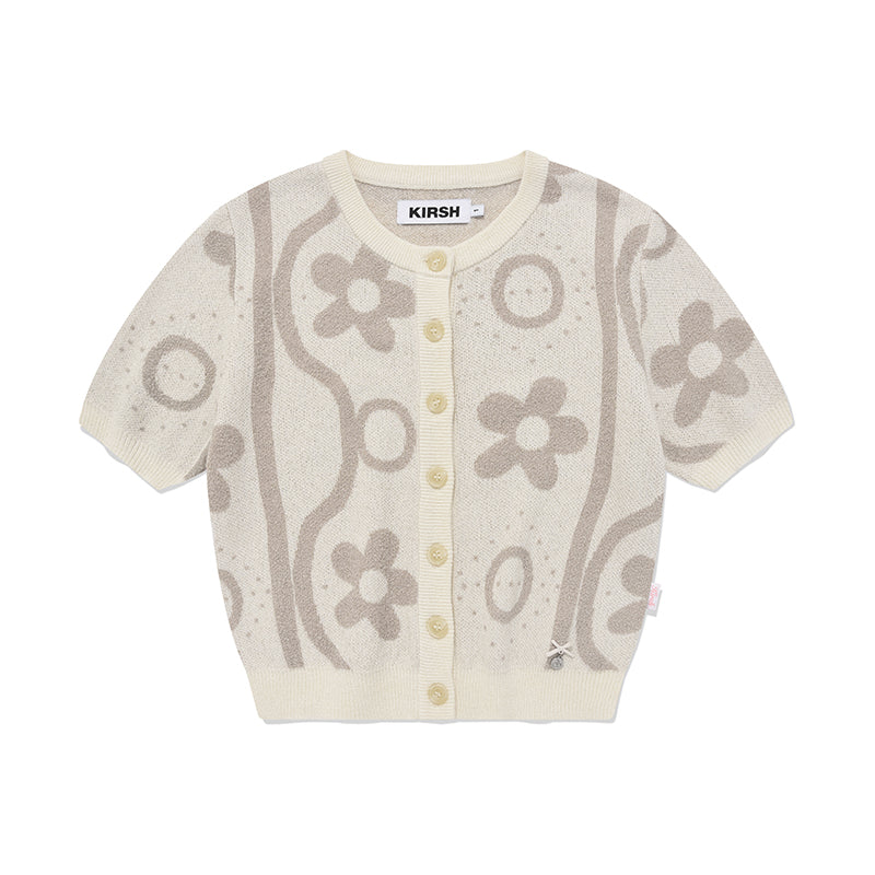 チェリージャガードパターンショートスリーブカーディガン【アイボリー】