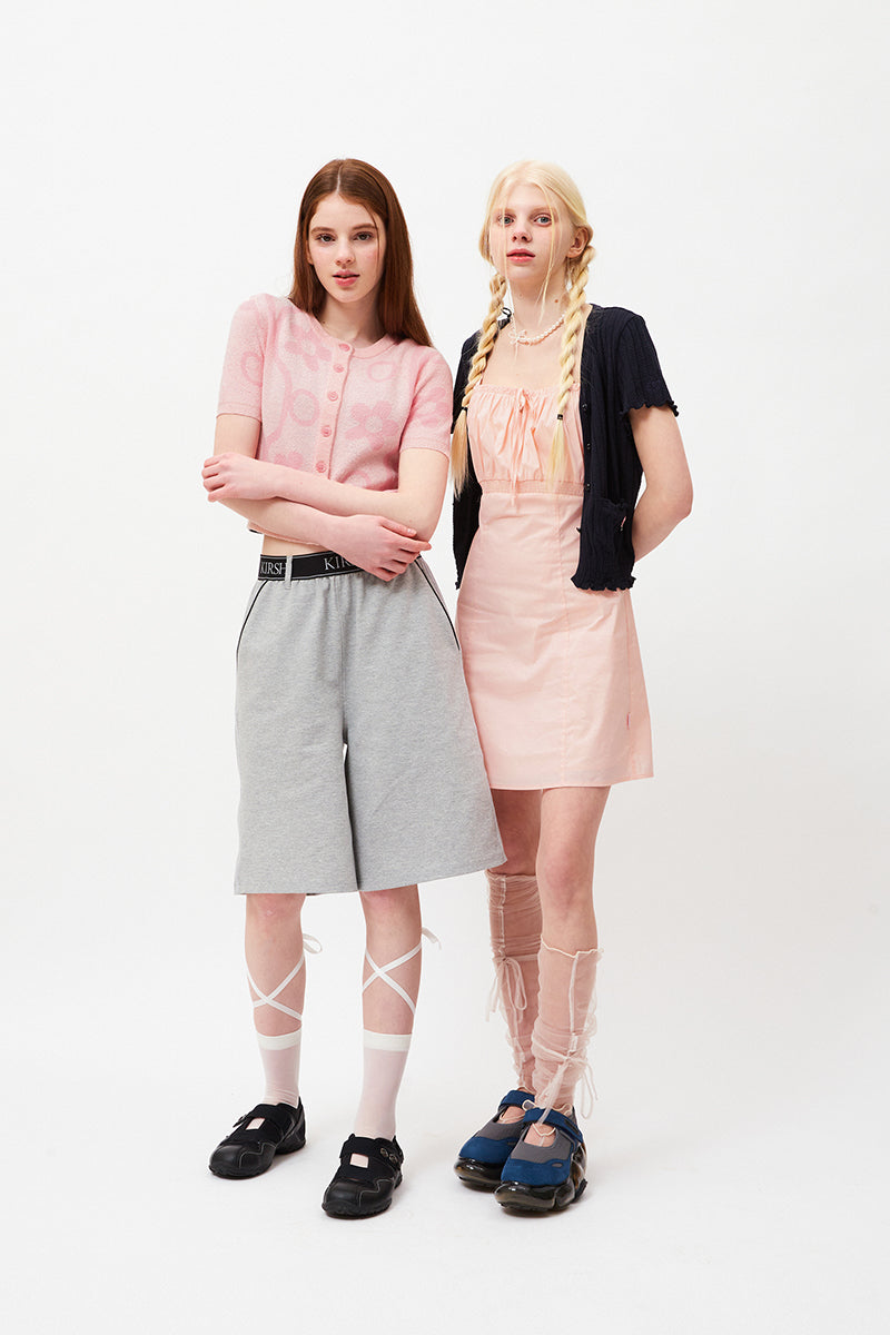 チェリージャガードパターンショートスリーブカーディガン【ピンク】