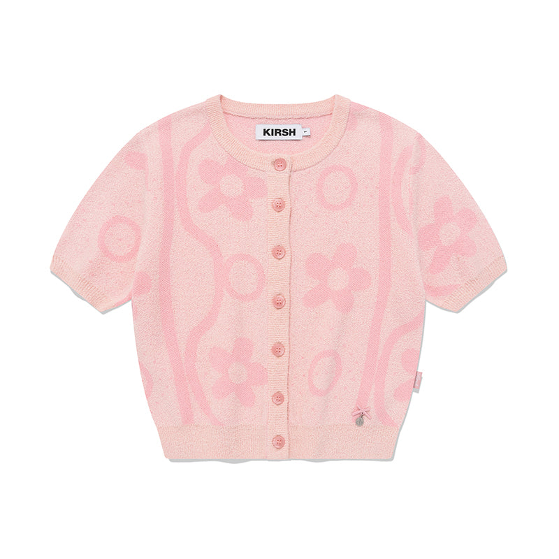 チェリージャガードパターンショートスリーブカーディガン【ピンク】
