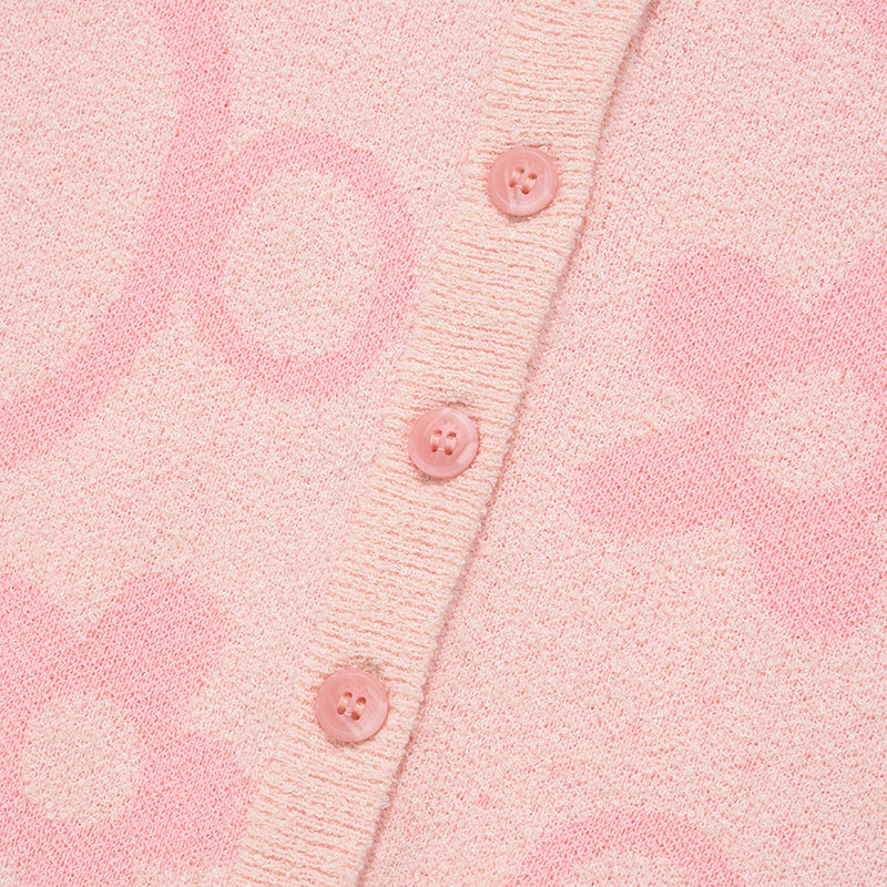 チェリージャガードパターンショートスリーブカーディガン【ピンク】