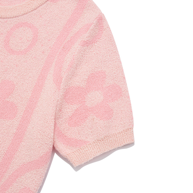 チェリージャガードパターンショートスリーブカーディガン【ピンク】