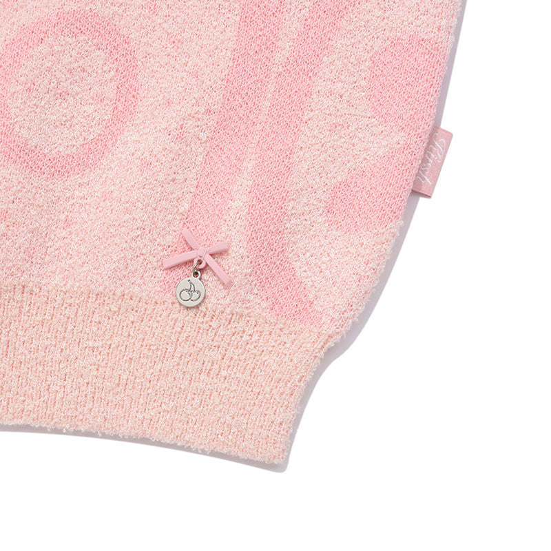 チェリージャガードパターンショートスリーブカーディガン【ピンク】