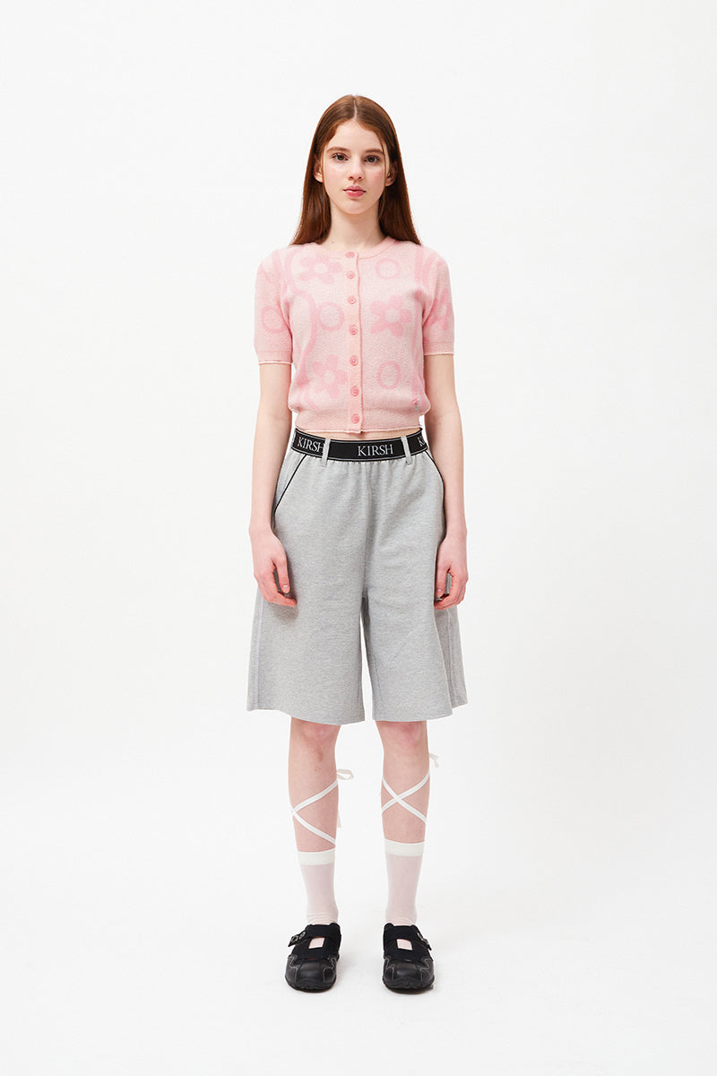 チェリージャガードパターンショートスリーブカーディガン【ピンク】